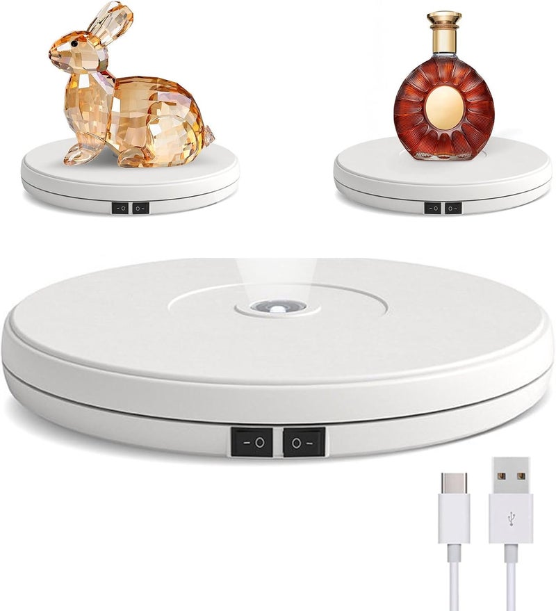 YVV LED Rotating Display Stand White 10 Inch 360° Motorized Turntable with LED Light, USB Powered Display Base for Product Photography, Jewelry Showcase, 22lb Capacity - Image 1